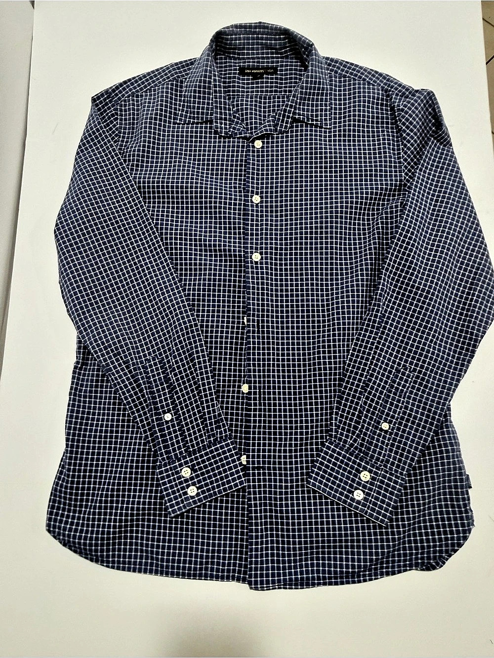 John Varvatos Checkered Button Down Shirt in Blue & White Size Medium
